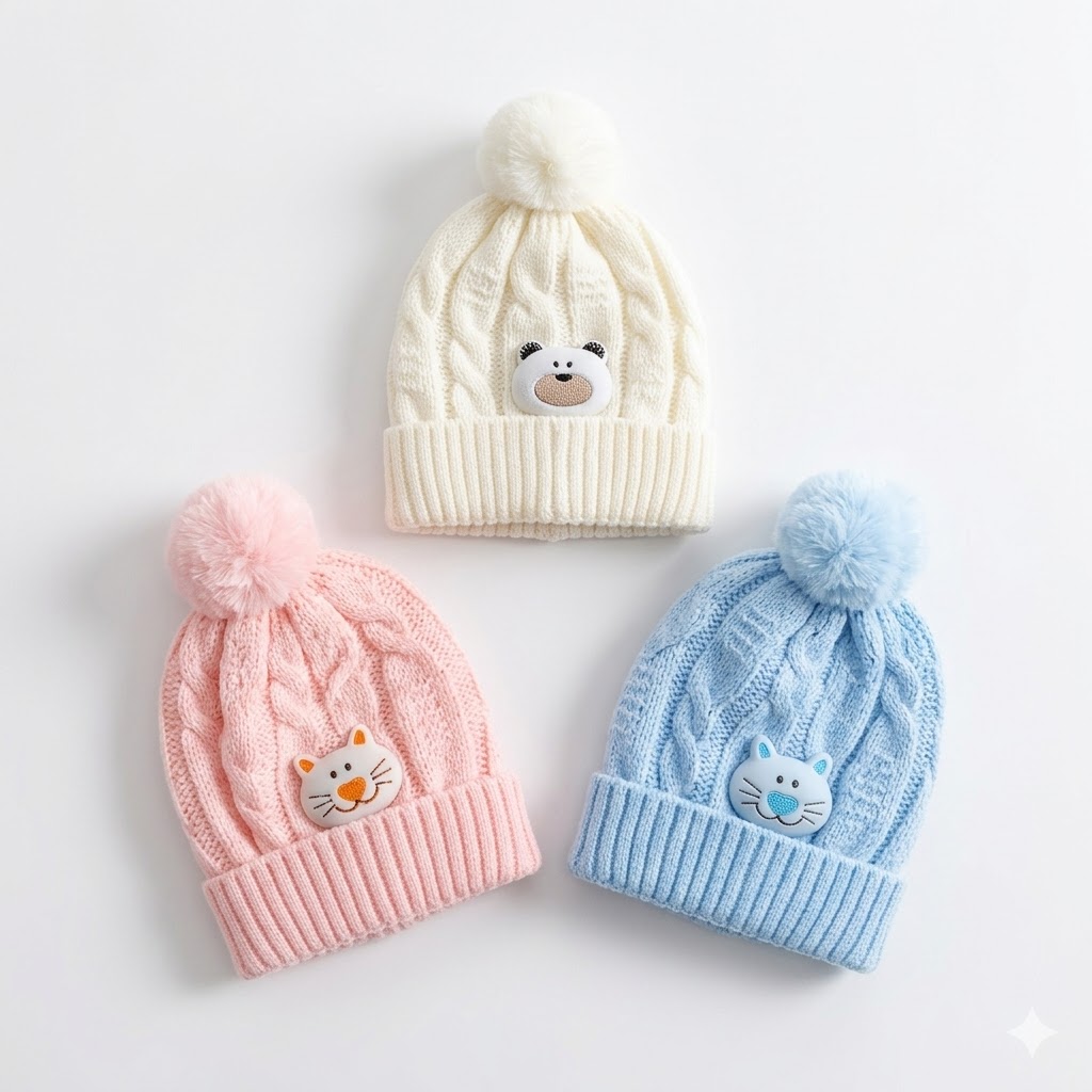 Premium Warm Baby Beanie – Comfortable Breathable Cotton Lining – Cute Designs