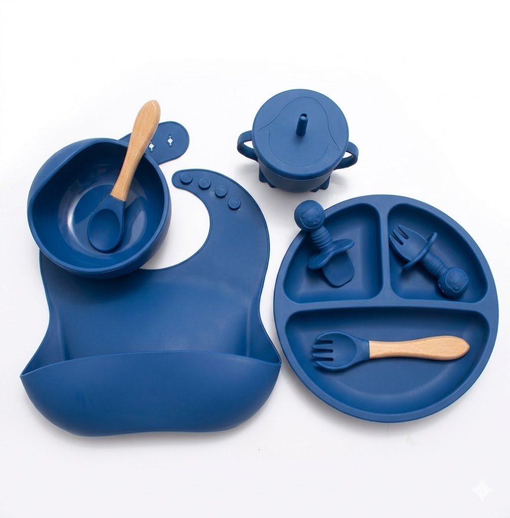 Premium 8-Piece Silicone Baby Feeding Set – BPA-Free Suction Plate, Bowl, Bib & Utensils