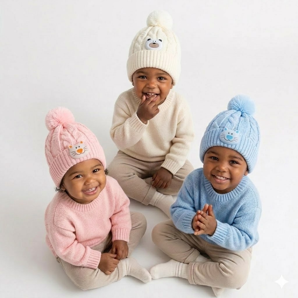 Premium Warm Baby Beanie – Comfortable Breathable Cotton Lining – Cute Designs