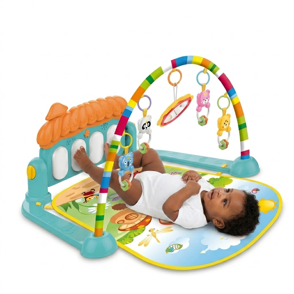 Momeasy 3-in-1 Baby Piano Fitness Rack: Multi-Functional Play Gym with Music & Activity Mat