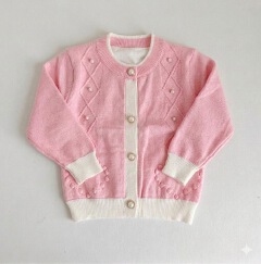 Premium Quality Girls' Button-Down Knit Sweater with Pearl Details