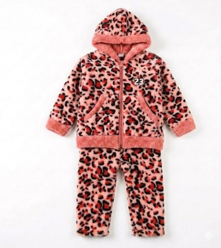 unisex Leopard Print Fleece Hoodie and Trouser Set - Winter Warm Tracksuit for Toddlers
