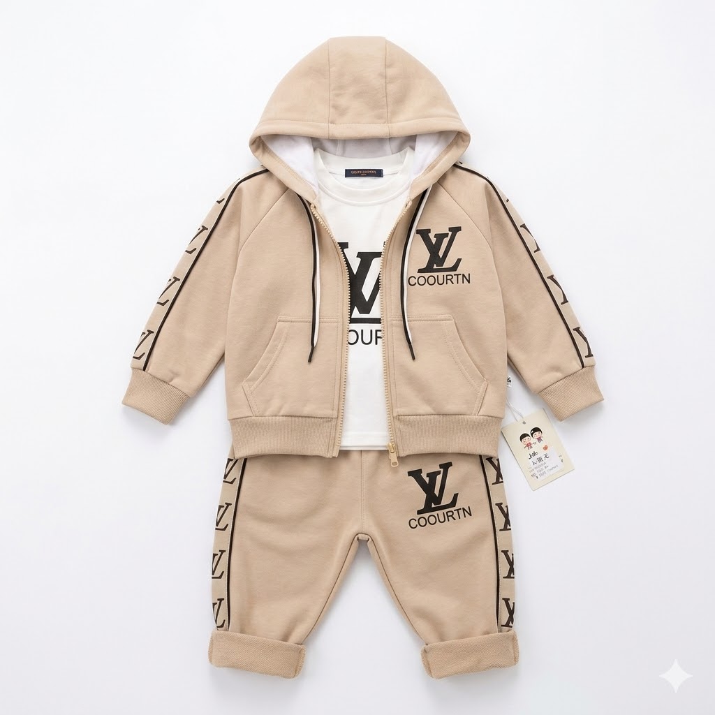 Kids Stylish Brown Zip-Up Hoodie and Jogger Tracksuit Set - Premium Comfort