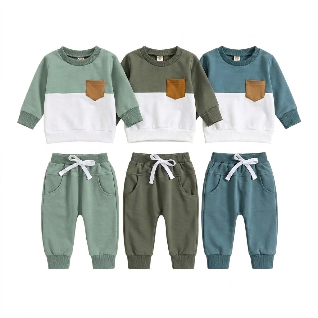 Premium Cotton Color-Block Baby Pullover & Jogger Set