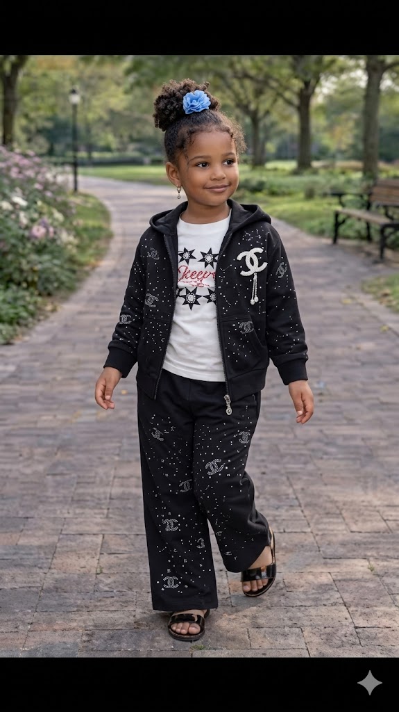 Premium Velvet Toddler Sweatsuit Set – Kids Rhinestone Hooded Zipper Coat + Flared Trousers 3PCS Set