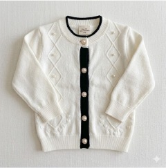 Premium Quality Girls' Button-Down Knit Sweater with Pearl Details