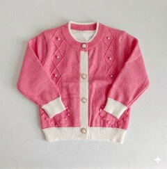 Premium Quality Girls' Button-Down Knit Sweater with Pearl Details