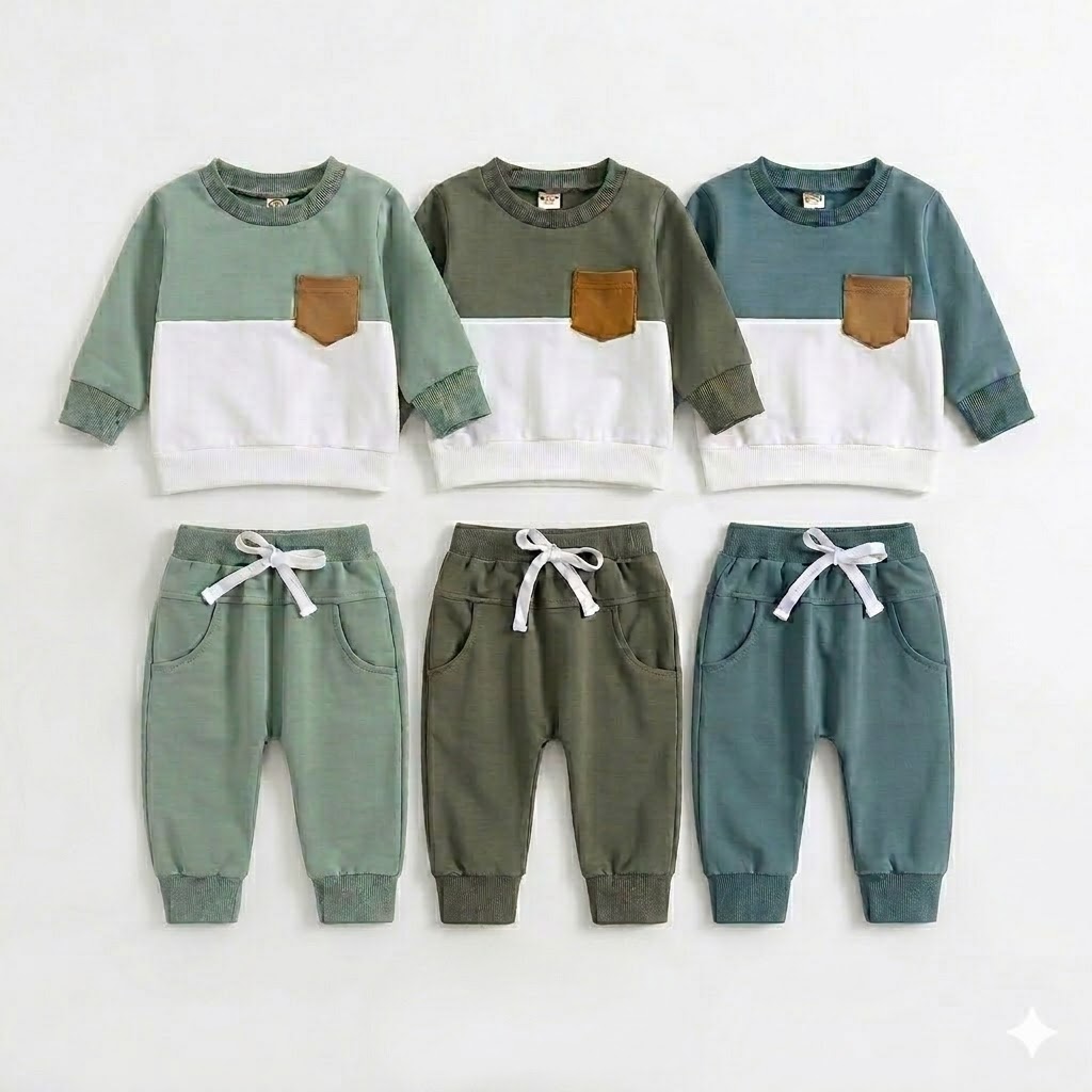 Premium Cotton Color-Block Baby Pullover & Jogger Set