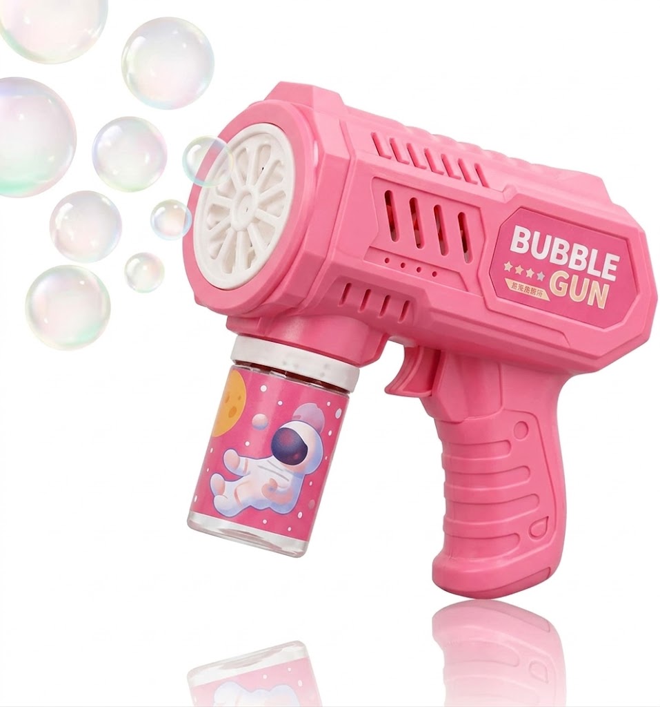 Electric Bubble Gun Machine for Kids, Automatic Bubble Blaster with LED Light, Includes Bubble Liquid, Perfect Birthday Gift for Boys and Girls.