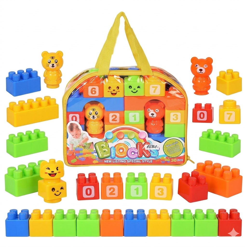 Building Blocks & Baby Rattle Toy Set – Educational STEM Construction Playset for Toddlers Early Learning Toy Mega Pack – Alphabet & Number Building Blocks, Animal Figures, and Floating Bath Duck Set