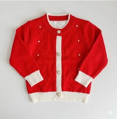 Premium Quality Girls' Button-Down Knit Sweater with Pearl Details