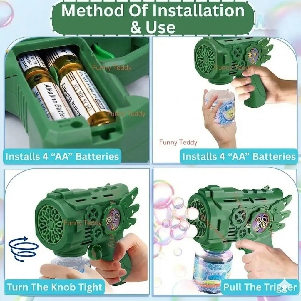 Electric Bubble Gun Machine for Kids, Automatic Bubble Blaster with LED Light, Includes Bubble Liquid, Perfect Birthday Gift for Boys and Girls.