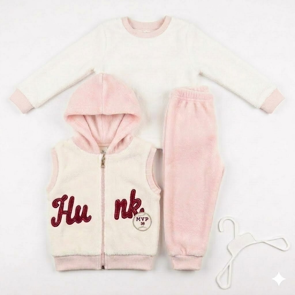 3-Piece Premium Fleece Baby & Toddler Warm Clothing Set – Soft Pullover, Hooded Vest & Jogger Pants