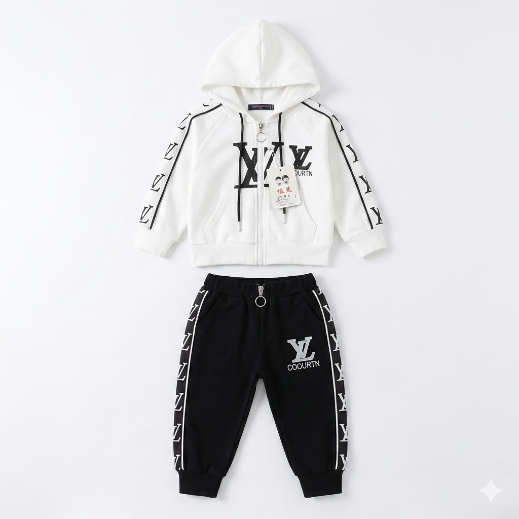Kids Stylish Brown Zip-Up Hoodie and Jogger Tracksuit Set - Premium Comfort