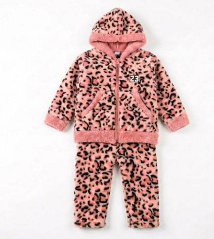 unisex Leopard Print Fleece Hoodie and Trouser Set - Winter Warm Tracksuit for Toddlers