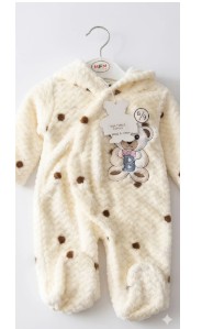 Soft Dotted Fleece Baby Romper - Hooded Footed Jumpsuit for Boys & Girls