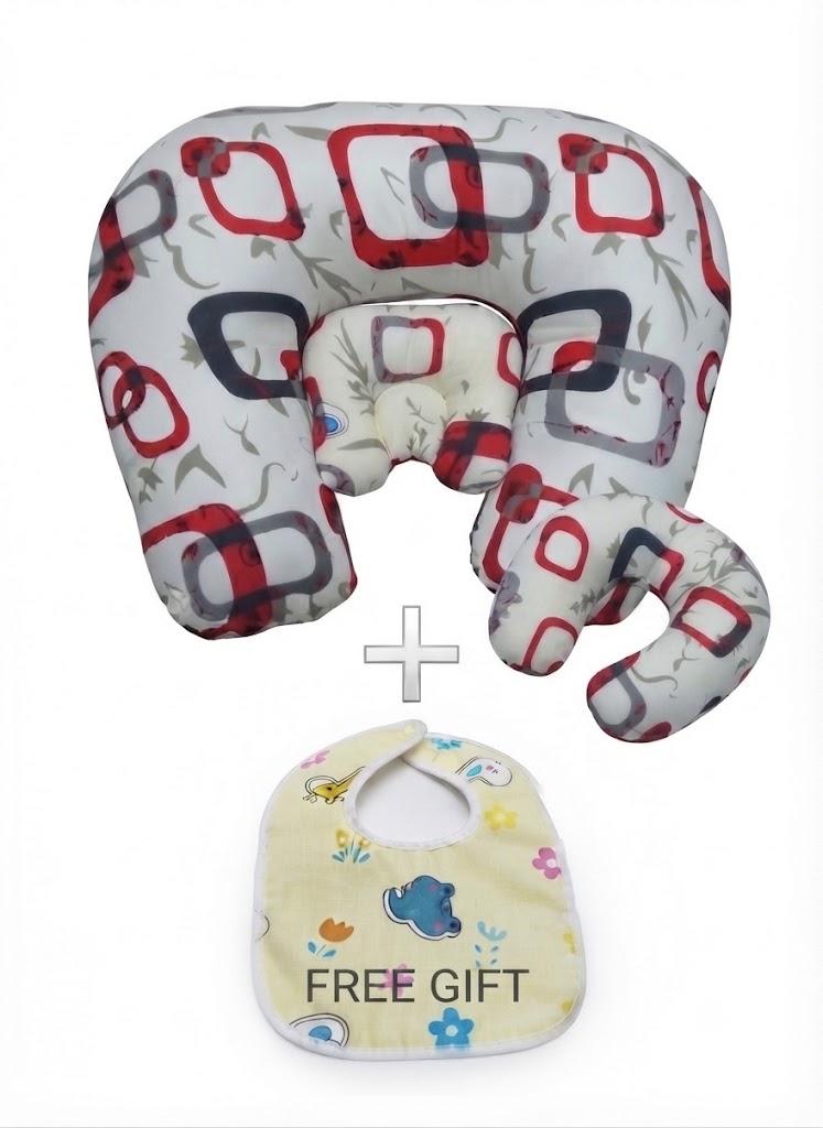Quality 3 in 1 Nursing Sit-Me-Up Baby Neck Pillow + Free Bib | Multifunctional Infant Head & Body Support Cushion | Soft Feeding Pillow for Newborns | Baby Seat Training Pillow