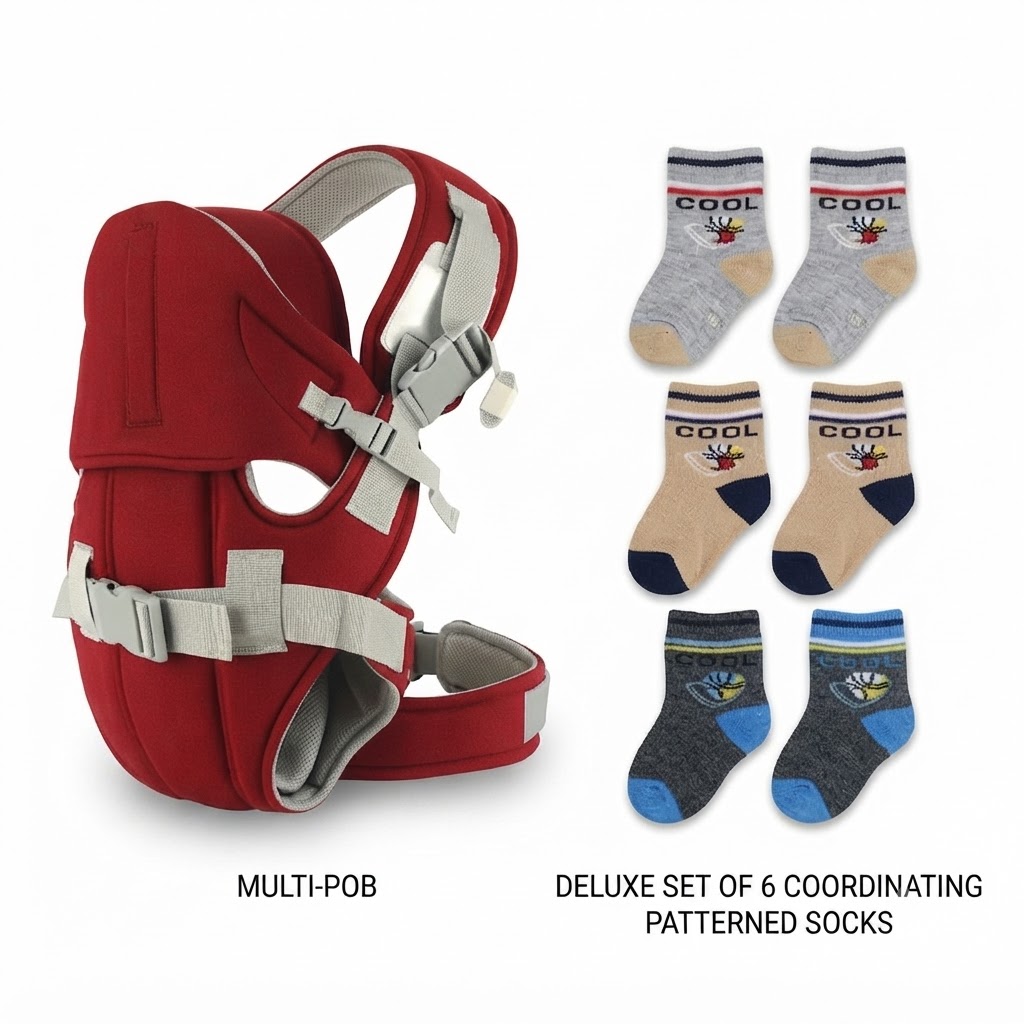 Ergonomic Baby Carrier & Coordinating 6 pairs  Daily Wear Socks Value Bundle