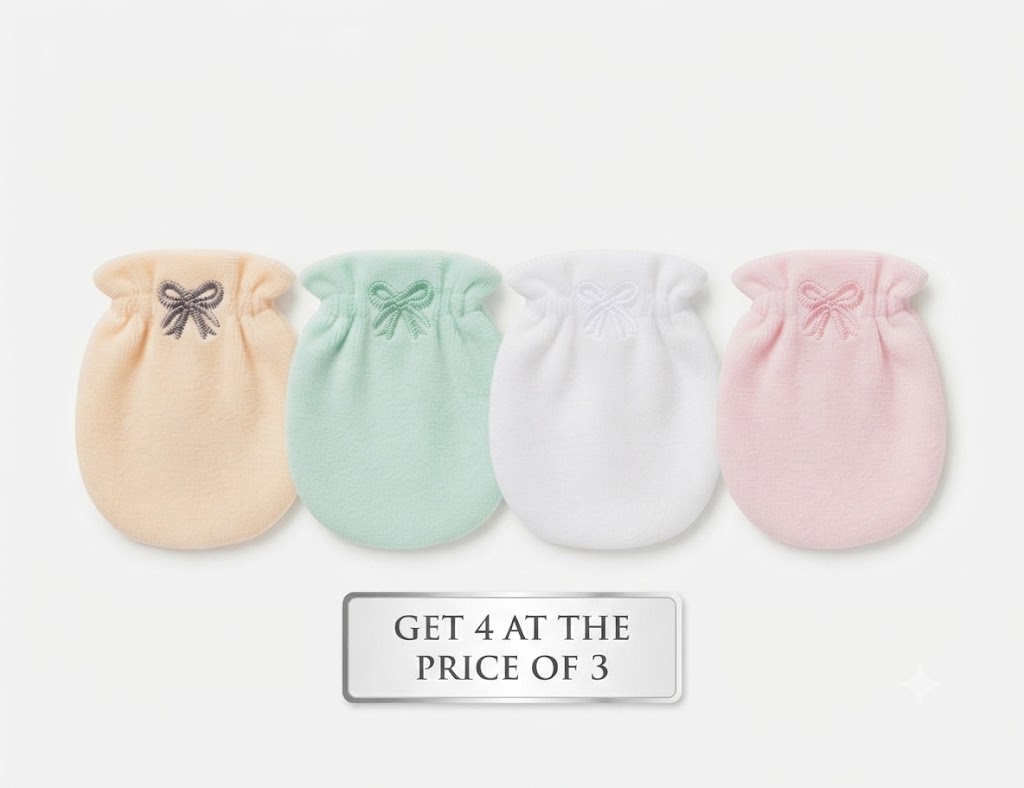 BUY 3 GET 1 FREE. Baby Mittens | Soft Cotton, Anti-Scratch Gloves | Warm, Breathable & Gentle Hand Protection for Newborns | Unisex