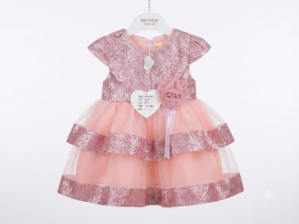 2 pcs baby Girls Glitter dress with Matching Skin Tight and Flower Accent