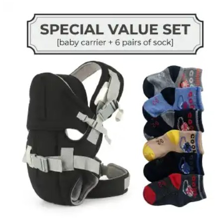Ergonomic Baby Carrier & Coordinating 6 pairs  Daily Wear Socks Value Bundle