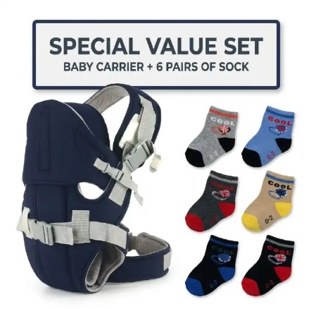 Ergonomic Baby Carrier & Coordinating 6 pairs  Daily Wear Socks Value Bundle