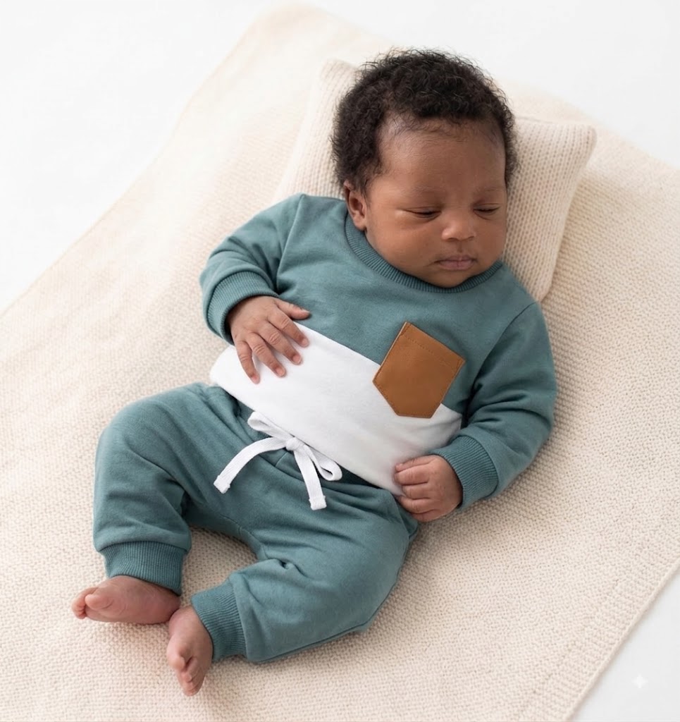 Premium Cotton Color-Block Baby Pullover & Jogger Set