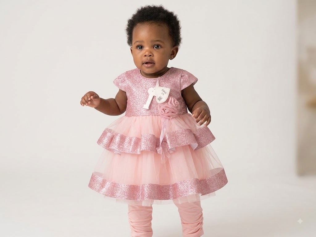 2 pcs baby Girls Glitter dress with Matching Skin Tight and Flower Accent