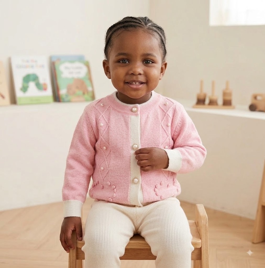 Premium Quality Girls' Button-Down Knit Sweater with Pearl Details