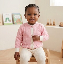 Premium Quality Girls' Button-Down Knit Sweater with Pearl Details