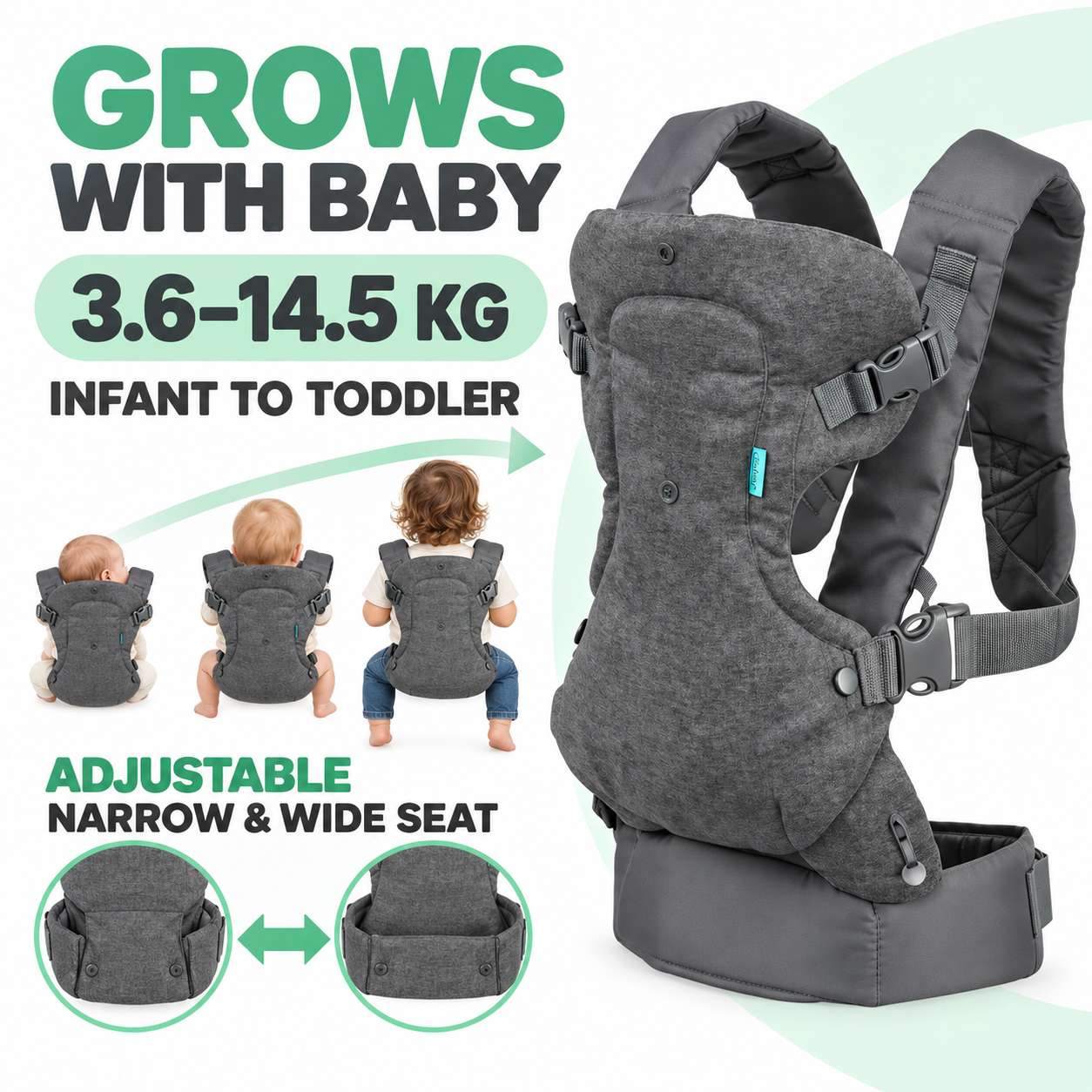 Infantino Ergonomic Baby Carrier – Choose 4-in-1 Flip or Cuddle Up Hooded Owl | Infant to Toddler- Grey