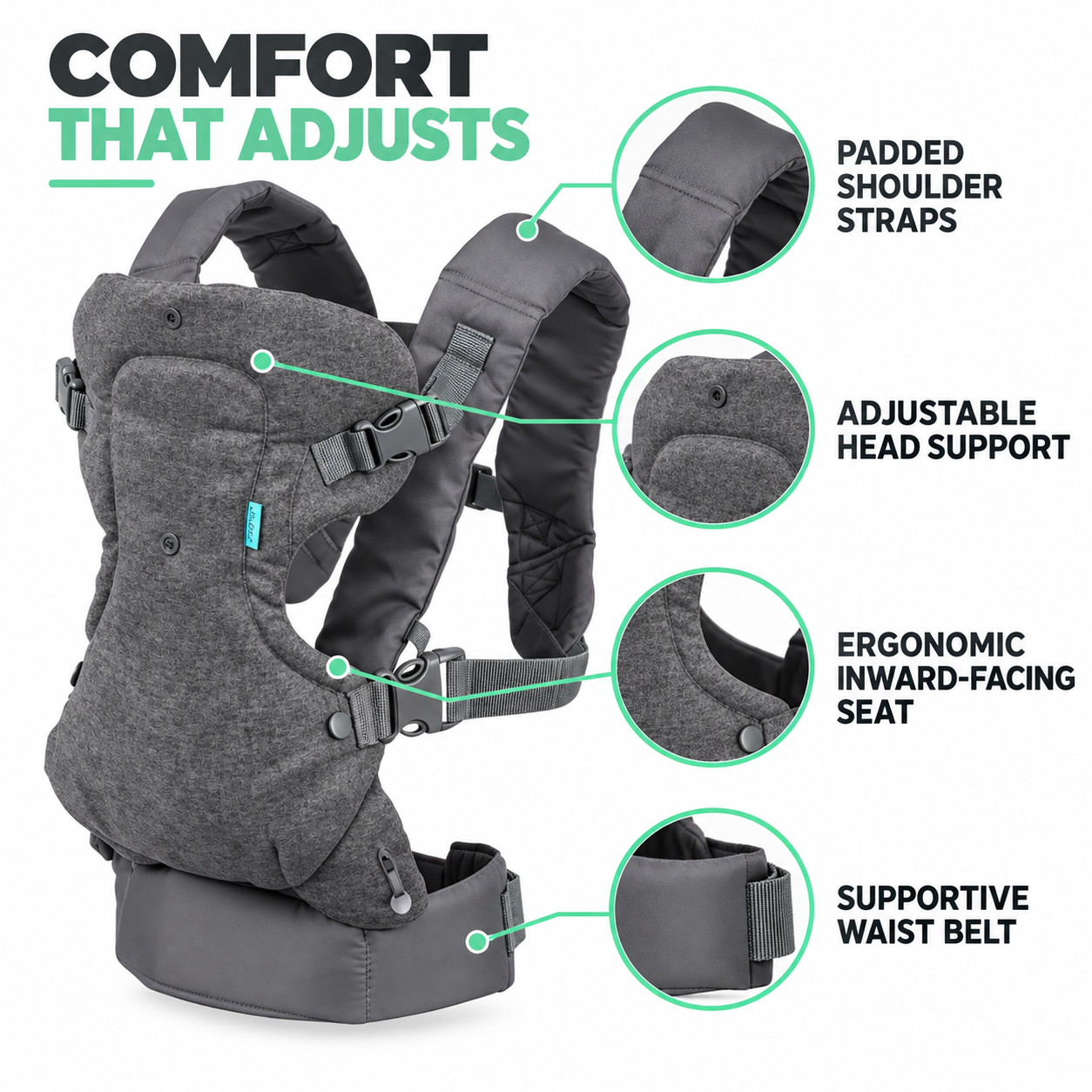 Infantino Ergonomic Baby Carrier – Choose 4-in-1 Flip or Cuddle Up Hooded Owl | Infant to Toddler- Grey