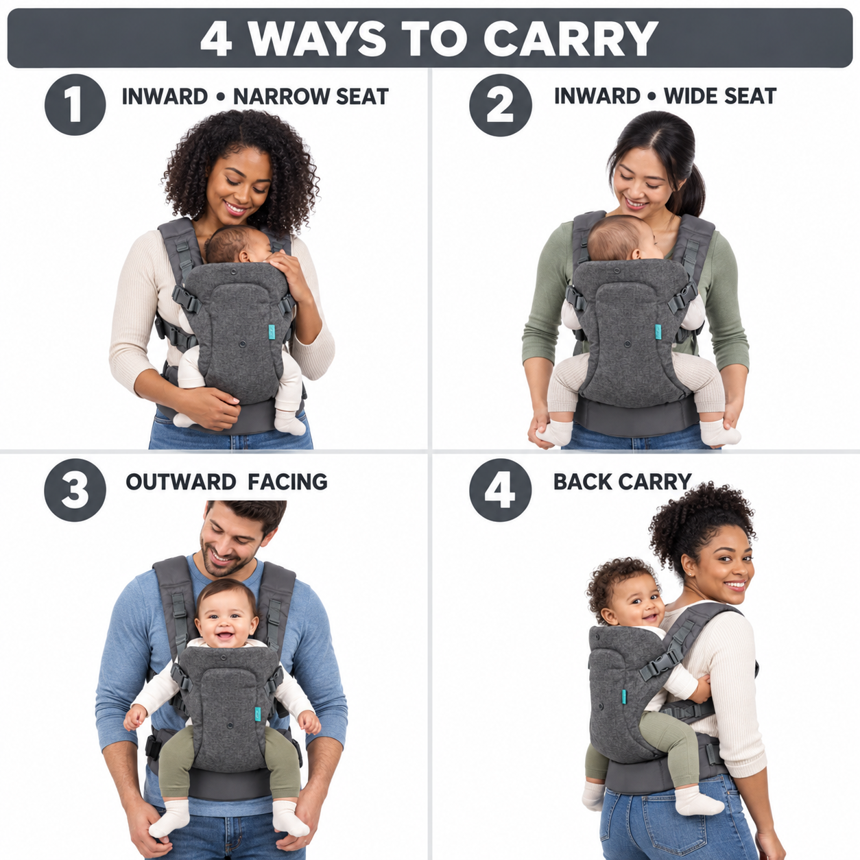 Infantino Ergonomic Baby Carrier – Choose 4-in-1 Flip or Cuddle Up Hooded Owl | Infant to Toddler- Grey