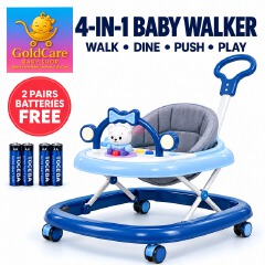 Momeasy 4-in-1 Baby Walker with Push Handle | Adjustable Height, Music & Activity Tray | Converts to Feeding Chair | Safe & Stable Infant Walker+FREE Batteries