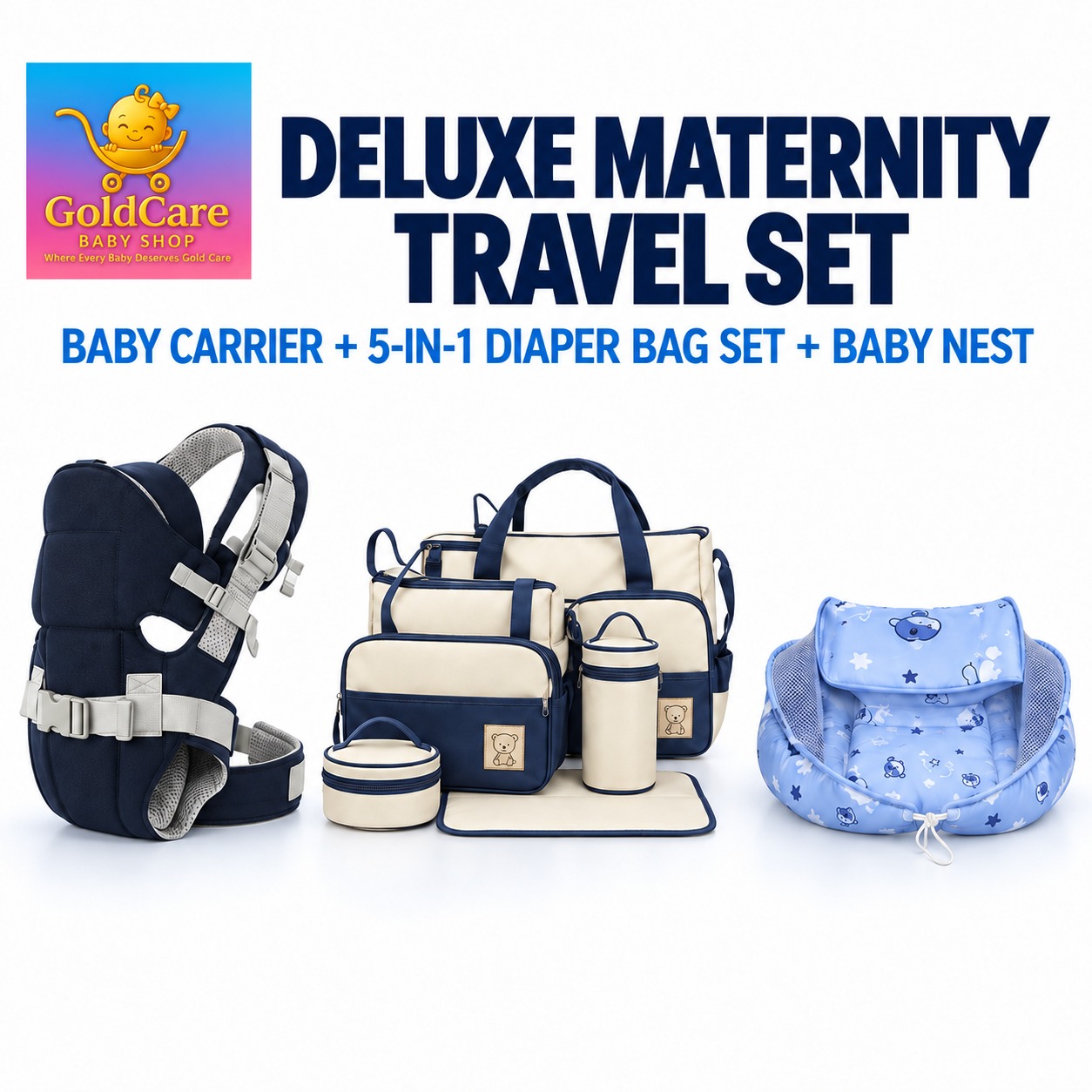 BUNDLE  OFFER 7-in-1 Complete Newborn Travel Suite: Carrier + Diaper Bag + Sleep Nest