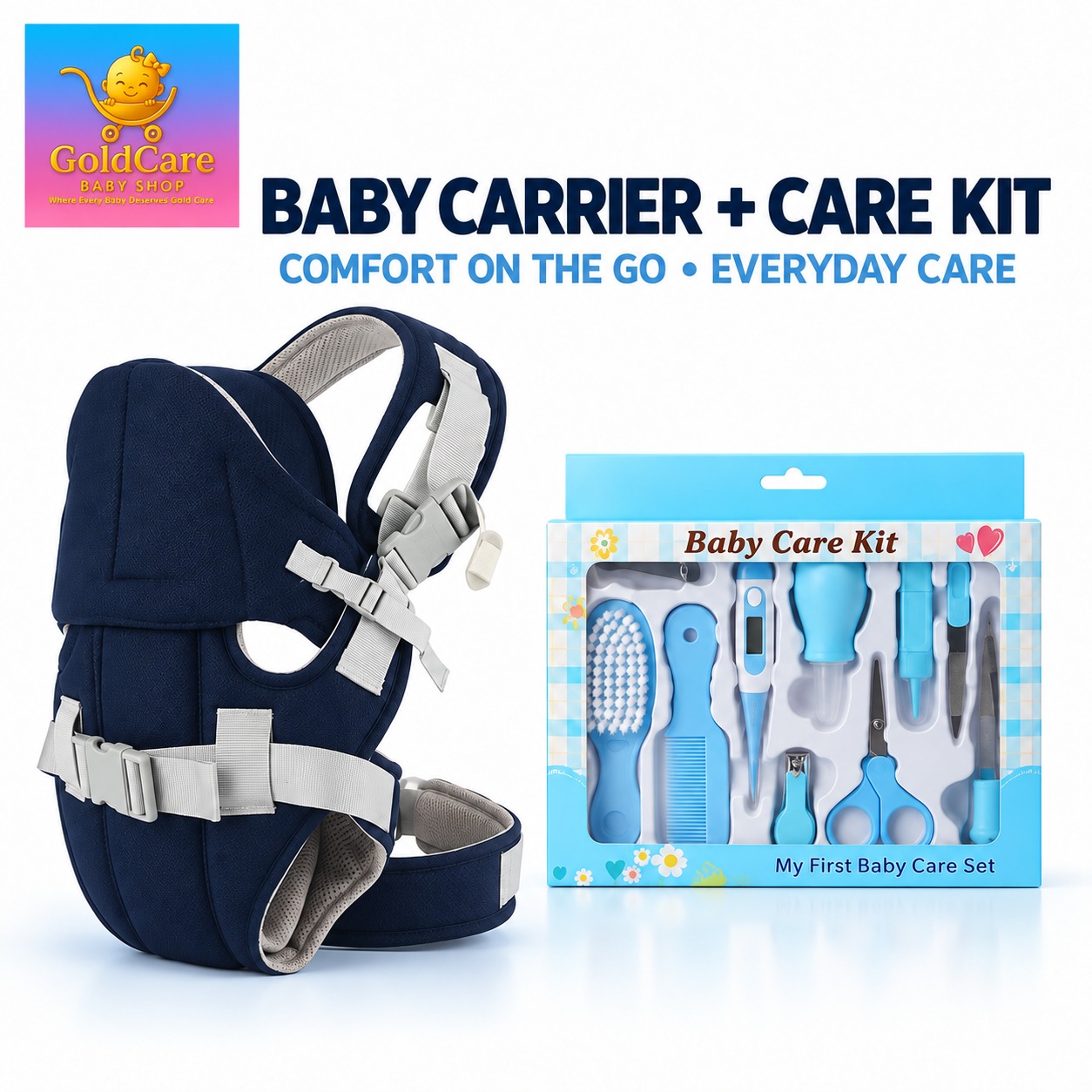All-in-One Comfort & Care: Breathable 3D Mesh Baby Carrier w/ Hip Seat (0-20kg) + 10-Piece Newborn Essential Health & Grooming Kit