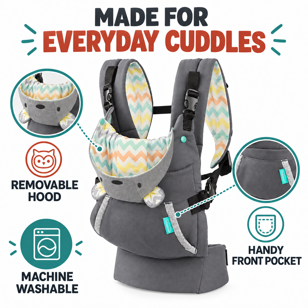 Infantino Ergonomic Baby Carrier – Choose 4-in-1 Flip or Cuddle Up Hooded Owl | Infant to Toddler- Grey