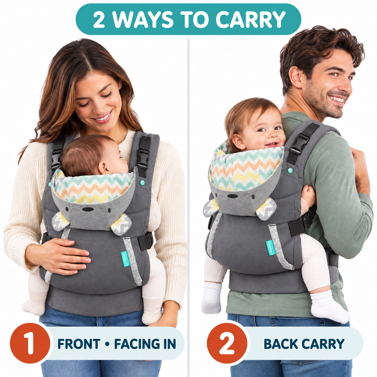 Infantino Ergonomic Baby Carrier – Choose 4-in-1 Flip or Cuddle Up Hooded Owl | Infant to Toddler- Grey