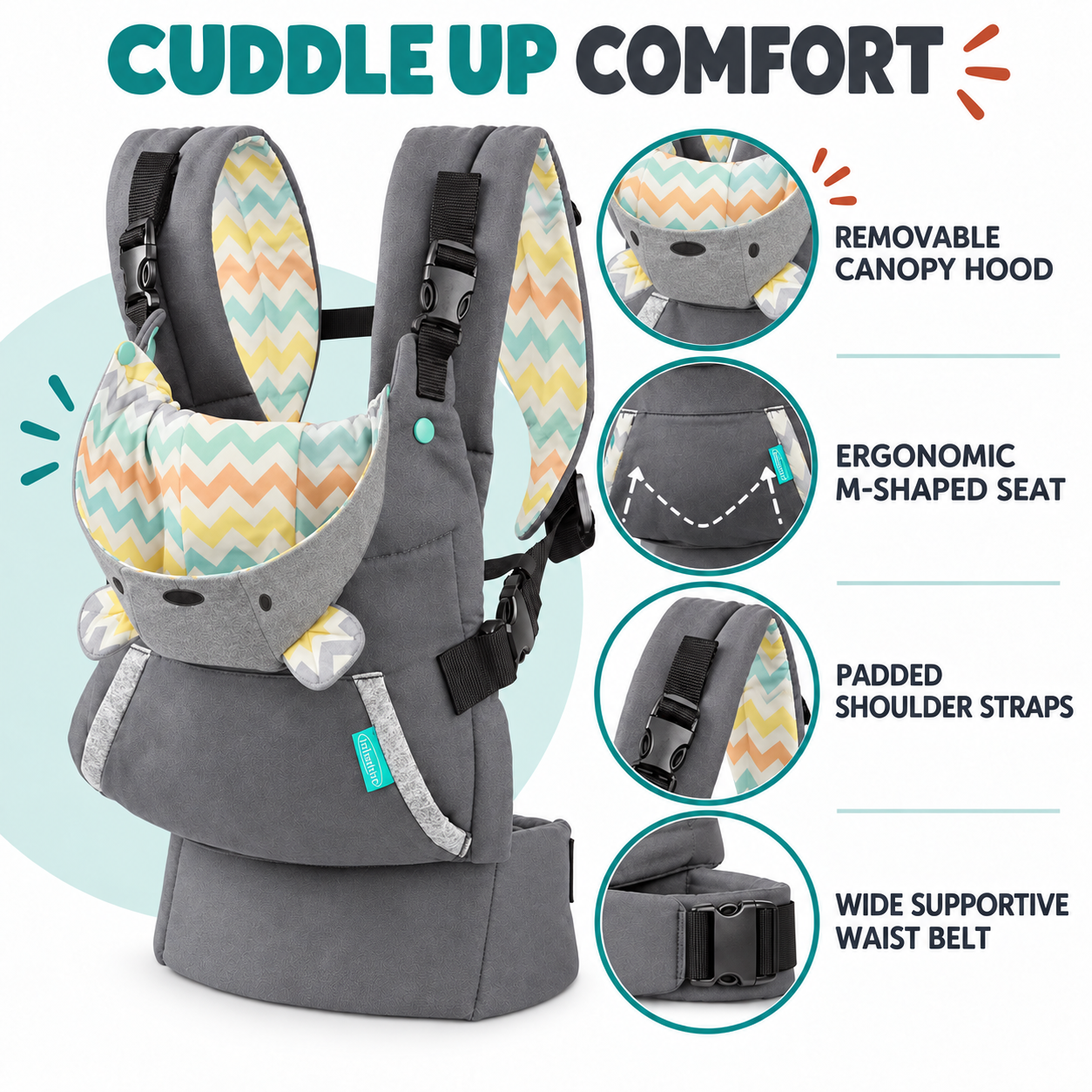 Infantino Ergonomic Baby Carrier – Choose 4-in-1 Flip or Cuddle Up Hooded Owl | Infant to Toddler- Grey