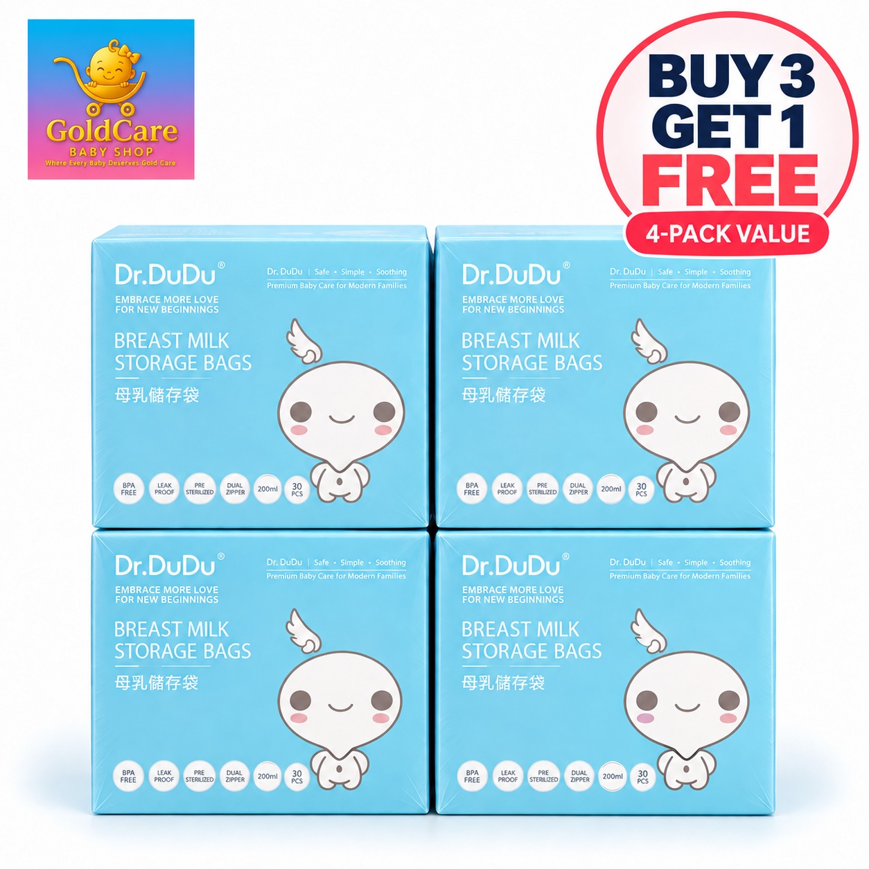 BUY 3 GET 1 FREE.   Dr. Dudu Breast Milk Storage Bags – 30pcs | BPA-Free, Leak-Proof, Pre-Sterilized Double-Zip Breastmilk Freezer Bags for Safe Breast Milk Storage & Feeding Convenience