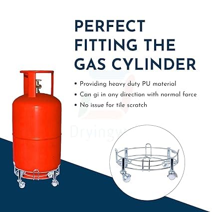 Heavy Duty Stainless Steel Movable Gas Cylinder Trolley Stand with Wheels – Portable LPG Gas Bottle Carrier Cart for Home, Kitchen & Industrial Use