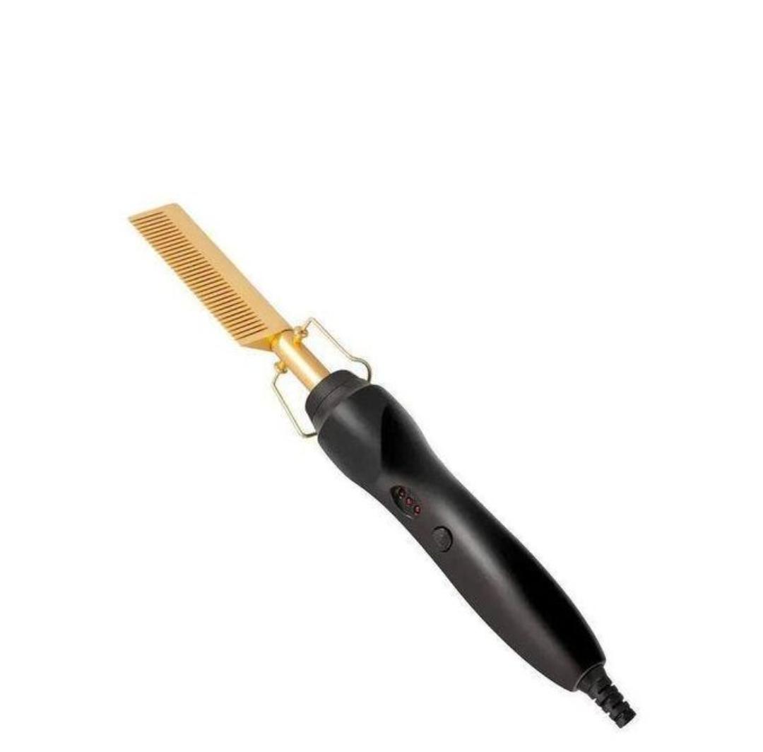 Golden Electric Hot Comb Hair Straightener for Women – Fast Heat Ceramic Pressing Comb with Adjustable Temperature for Natural Hair, Wigs, Weaves & Salon Styling