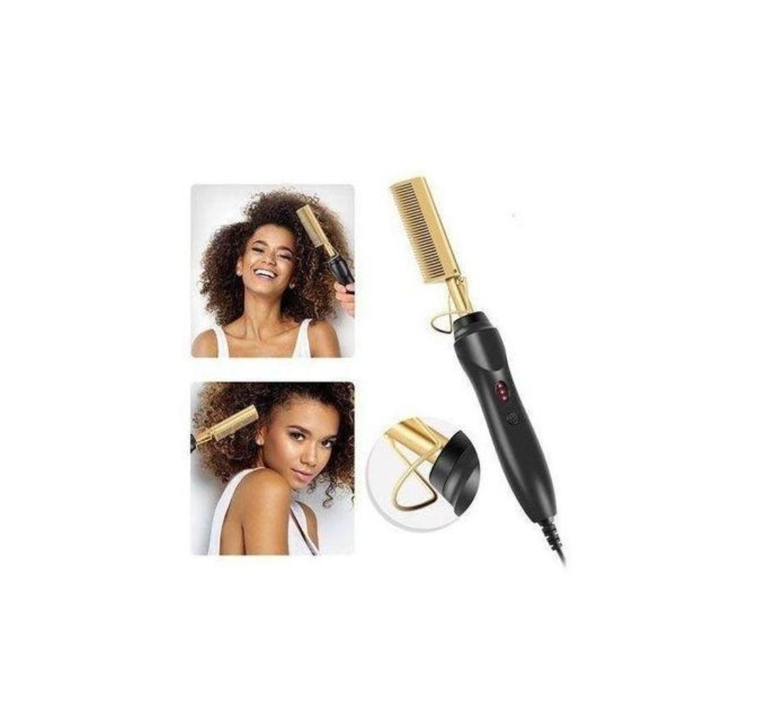 Golden Electric Hot Comb Hair Straightener for Women – Fast Heat Ceramic Pressing Comb with Adjustable Temperature for Natural Hair, Wigs, Weaves & Salon Styling