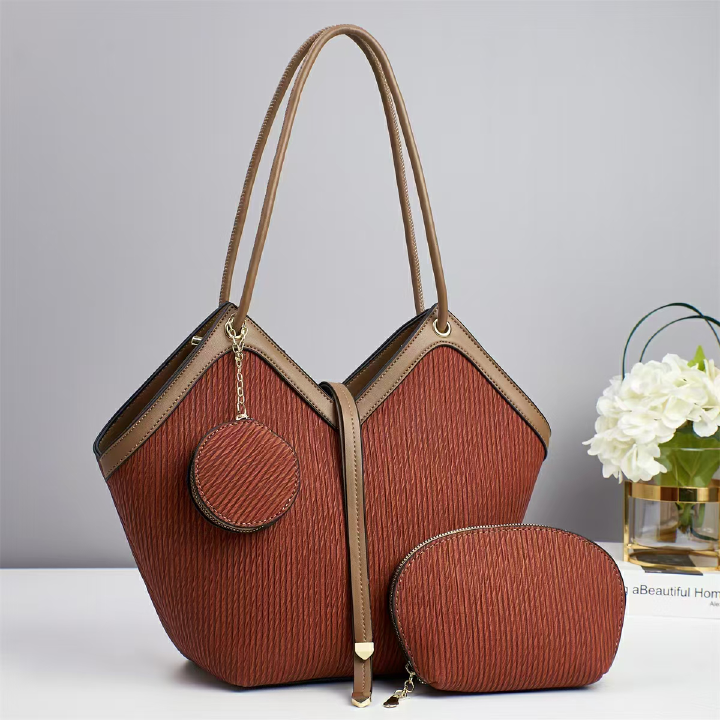 Luxury Designer Women's Tote Handbag Set – Elegant Large Capacity Shoulder Bag with Matching Cosmetic Pouch & Coin Purse | Fashion PU Leather Ladies Handbag for Work, Travel & Daily Use
