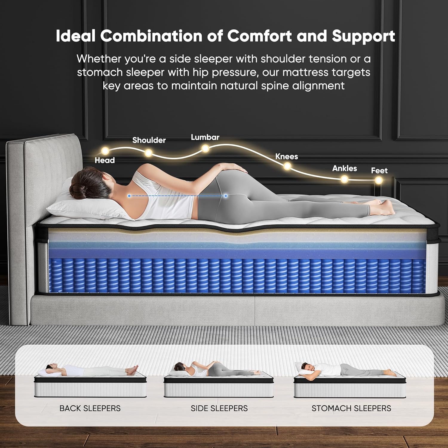 9-Inch Meijiamei PREMIUM SUPER PRO Elegant Quilted Orthopedic Pocket Spring Mattress – Premium Back Support, Pressure Relief, and Ultimate Comfort, with upto 10 Years Warranty (Random color dispatch)