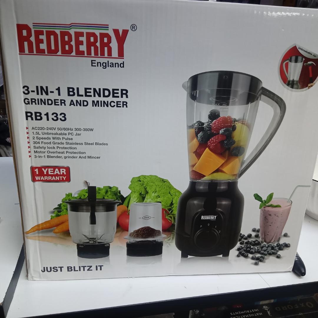 Redberry 3 in 1 Electric Blender with Grinder & Chopper – Perfect for Smoothies & Spices