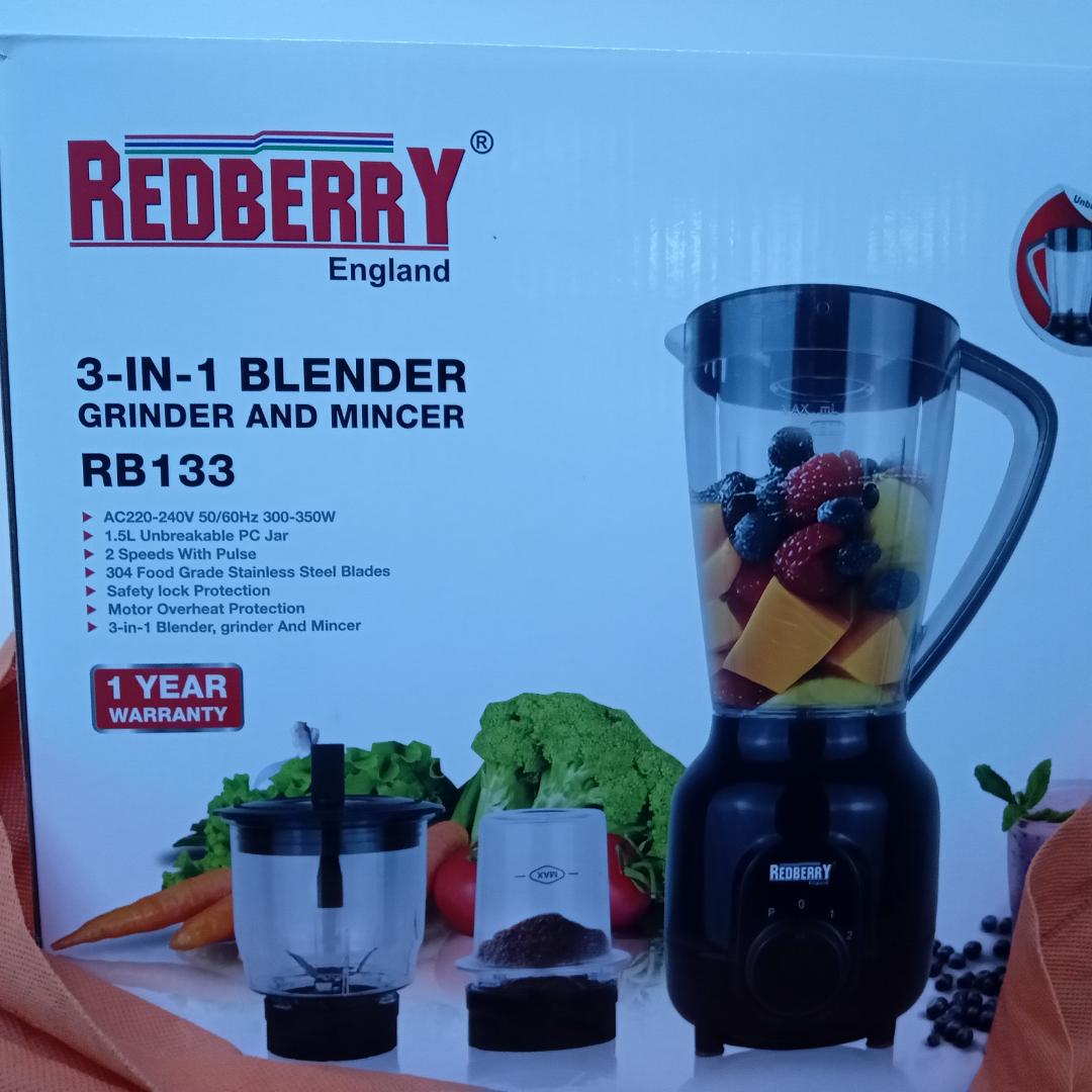 Redberry 3 in 1 Electric Blender with Grinder & Chopper – Perfect for Smoothies & Spices