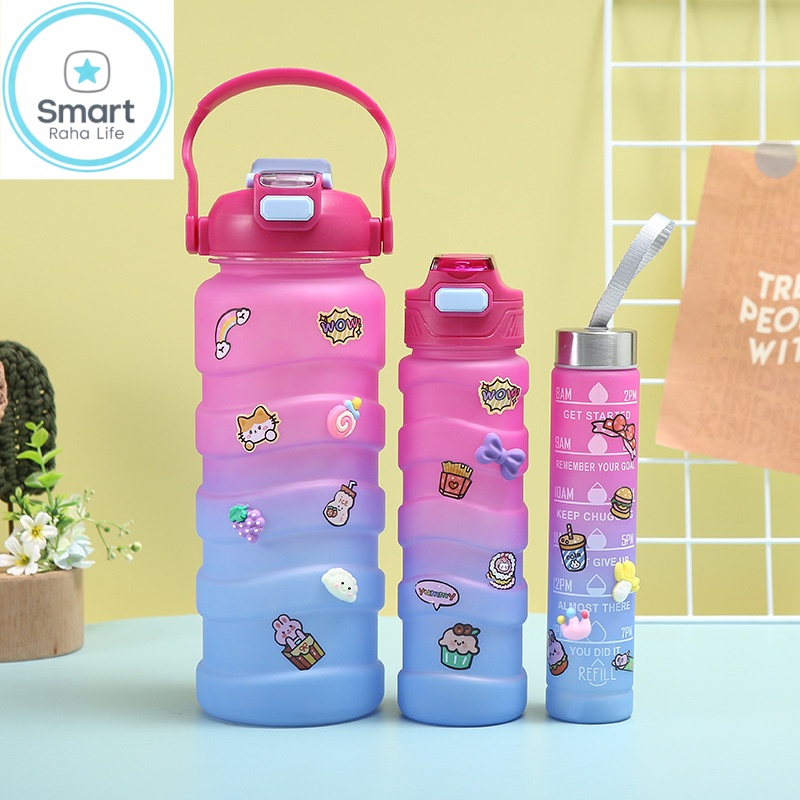 Smartrahalife 3PCS Water Bottles Set, 1800/800ML/280ML Large Capacity BPA-Free Frosted Sports Mugs, 3-in-1 Stanley Style Travel Cups with Straw & Leakproof Lid, Portable for Office Gym Coffe