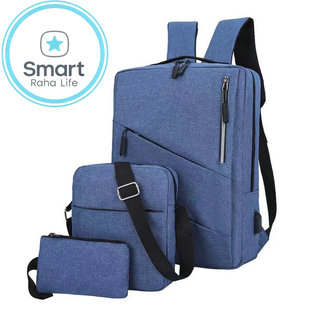 Smartrahalife 3-Piece Laptop Backpack Set, USB Charging Anti-Theft Travel Bags for Men Women, Lightweight Nylon School Bookbags Medium Size for College Business