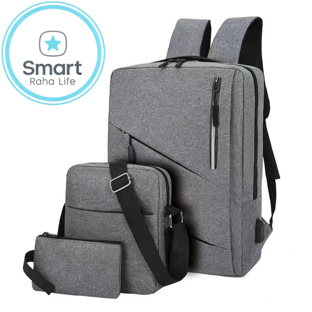 Smartrahalife 3-Piece Laptop Backpack Set, USB Charging Anti-Theft Travel Bags for Men Women, Lightweight Nylon School Bookbags Medium Size for College Business